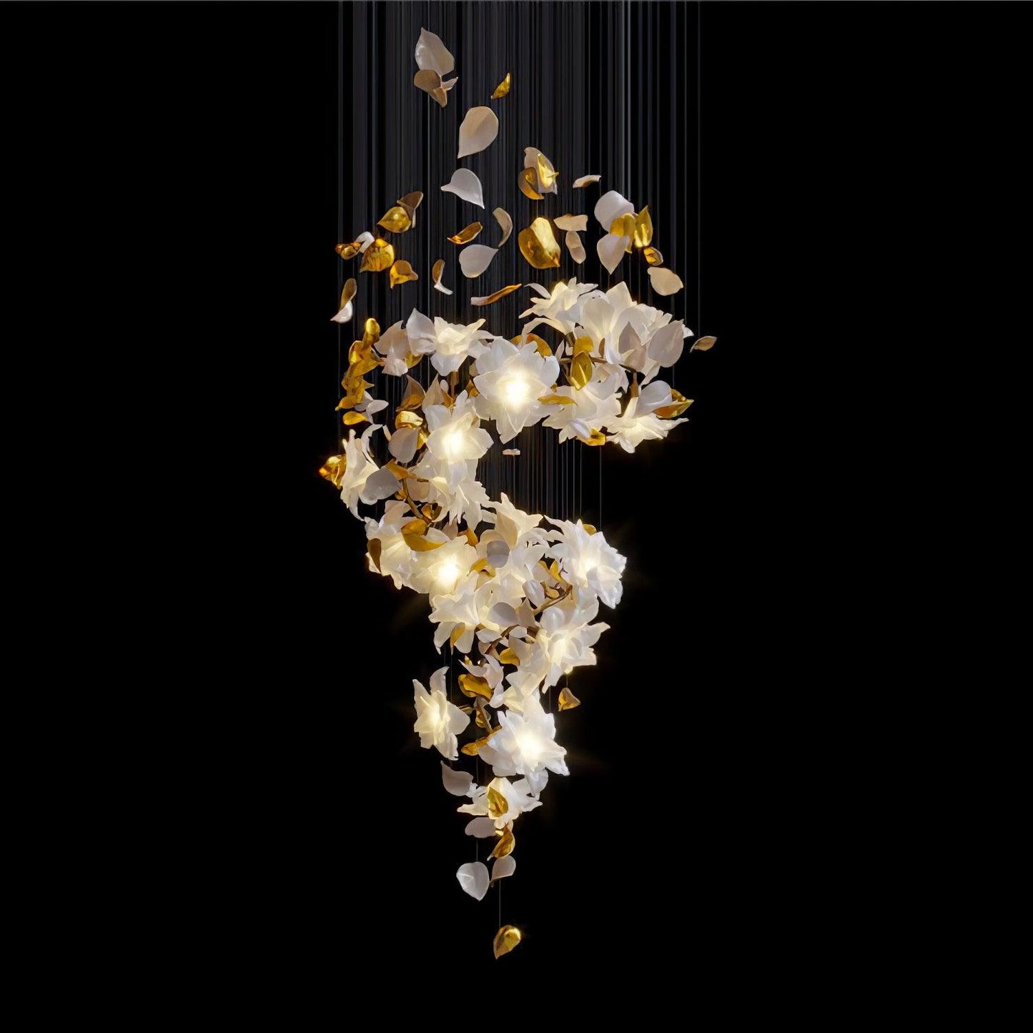 Flying Flowers Fluttering Chandelier Model A ? 31.5″ x H 70.1″ / Dia 80cm x H 180cm / Brass & White Chandelier