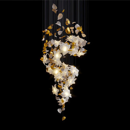Flying Flowers Fluttering Chandelier Model A ? 31.5″ x H 70.1″ / Dia 80cm x H 180cm / Brass & White Chandelier