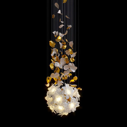 Flying Flowers Fluttering Chandelier Model D ? 23.6″ x H 59.1″ / Dia 60cm x H 150cm / Brass & White Chandelier