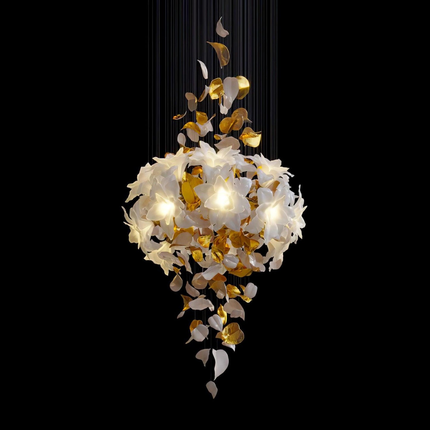 Flying Flowers Fluttering Chandelier Model B ? 23.6″ x H 47.2″ / Dia 60cm x H 120cm / Brass & White Chandelier