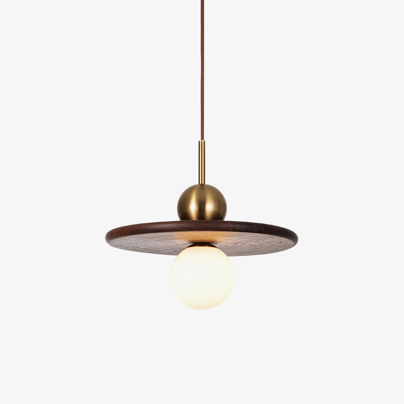 Flying Saucer Walnut Pendant Lamp Dia 11.8″ x H 5.9″ / Dia 30cm x H 15cm / Brass & Walnut Pendant light