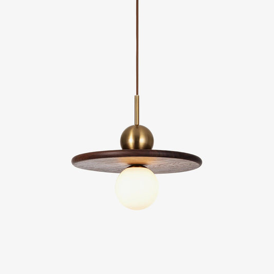 Flying Saucer Walnut Pendant Lamp Dia 11.8″ x H 5.9″ / Dia 30cm x H 15cm / Brass & Walnut Pendant light