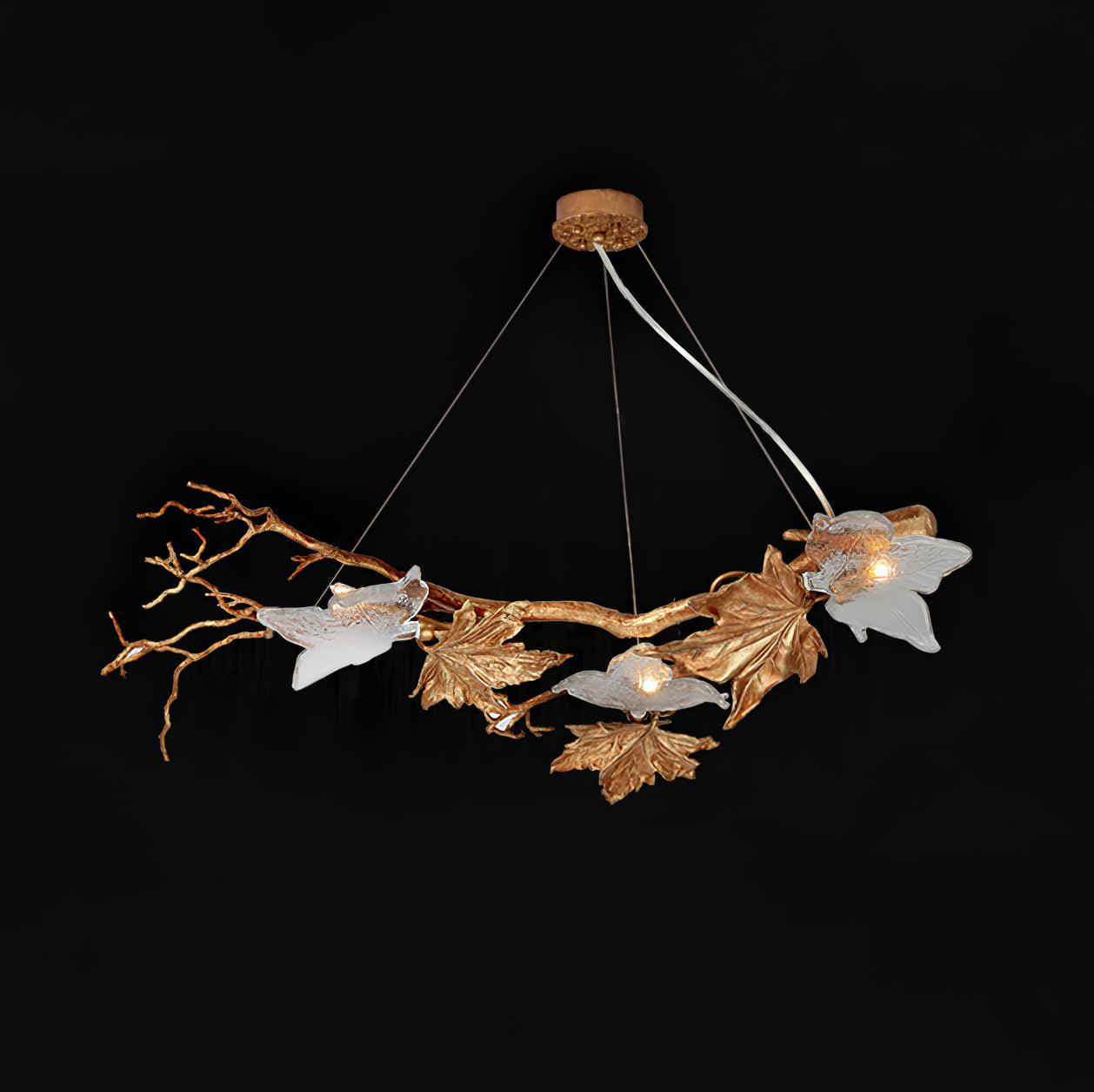 Folio Branch Brass Chandelier Dia 43.3″ x W 20.5″ x H 11.8″ / Dia 110cm x W 52cm x H 30cm / Brass & Clear Pendant light