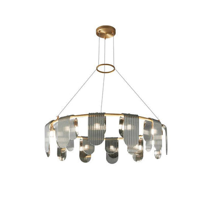 Folioles Brass Chandelier 12 lamps ? 35.4″ x H 8.3″ / Dia 90cm x H 21cm / Brass & Smoke gray Chandelier