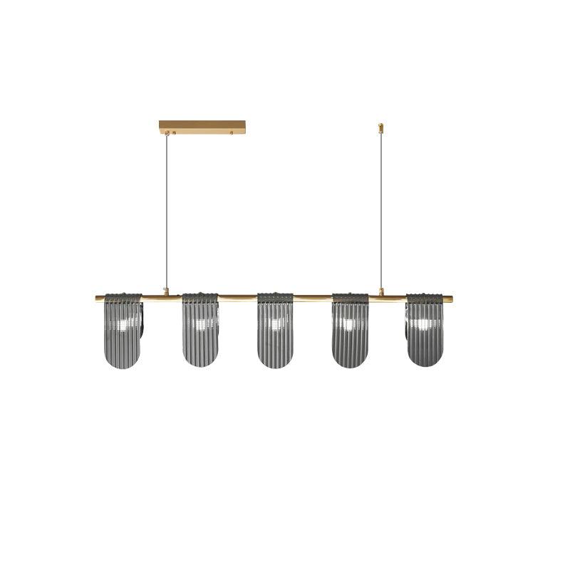Folioles Brass Chandelier 5 lamps L 39.4″ x W 3.9″ x H 8.3″ / L 100cm x W 10cm x H 21cm / Brass & Smoke gray Chandelier