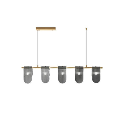 Folioles Brass Chandelier 5 lamps L 39.4″ x W 3.9″ x H 8.3″ / L 100cm x W 10cm x H 21cm / Brass & Smoke gray Chandelier