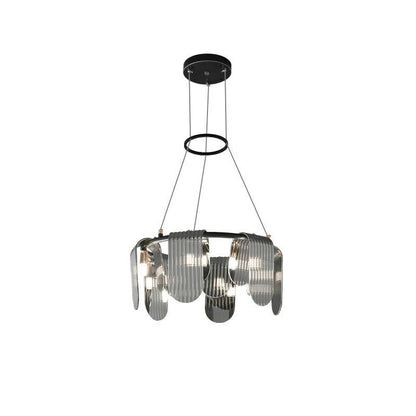 Folioles Brass Chandelier 6 lamps ? 19.7″ x H 8.3″ / Dia 50cm x H 21cm / Black & Smoke gray Chandelier