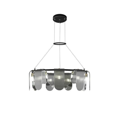 Folioles Brass Chandelier 9 lamps ? 27.6″ x H 8.3″ / Dia 70cm x H 21cm / Black & Smoke gray Chandelier