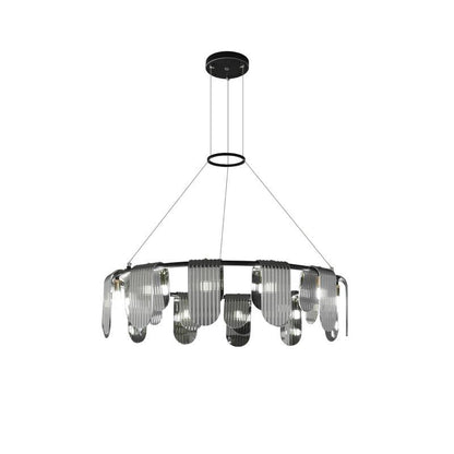 Folioles Brass Chandelier 12 lamps ? 35.4″ x H 8.3″ / Dia 90cm x H 21cm / Black & Smoke gray Chandelier