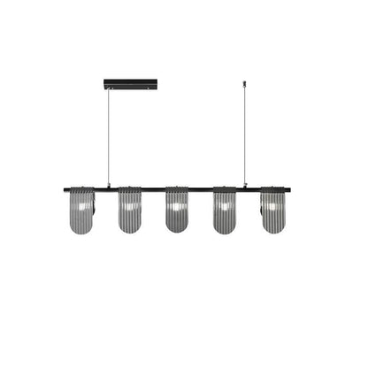 Folioles Brass Chandelier 5 lamps L 39.4″ x W 3.9″ x H 8.3″ / L 100cm x W 10cm x H 21cm / Black & Smoke gray Chandelier