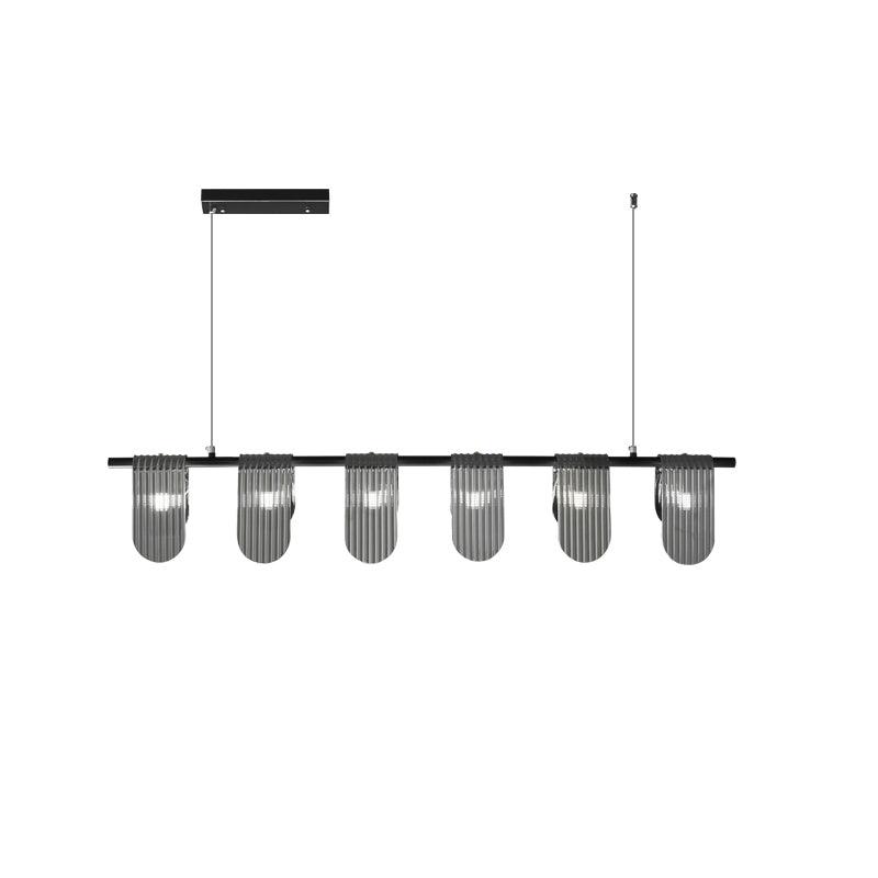 Folioles Brass Chandelier 6 lamps L 47.2″ x W 3.9″ x H 8.3″ / L 120cm x W 10cm x H 21cm / Black & Smoke gray Chandelier