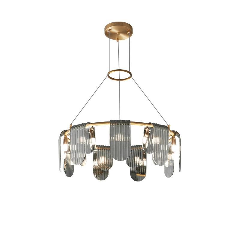 Folioles Brass Chandelier 9 lamps ? 27.6″ x H 8.3″ / Dia 70cm x H 21cm / Brass & Smoke gray Chandelier