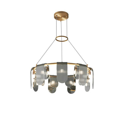 Folioles Brass Chandelier 9 lamps ? 27.6″ x H 8.3″ / Dia 70cm x H 21cm / Brass & Smoke gray Chandelier