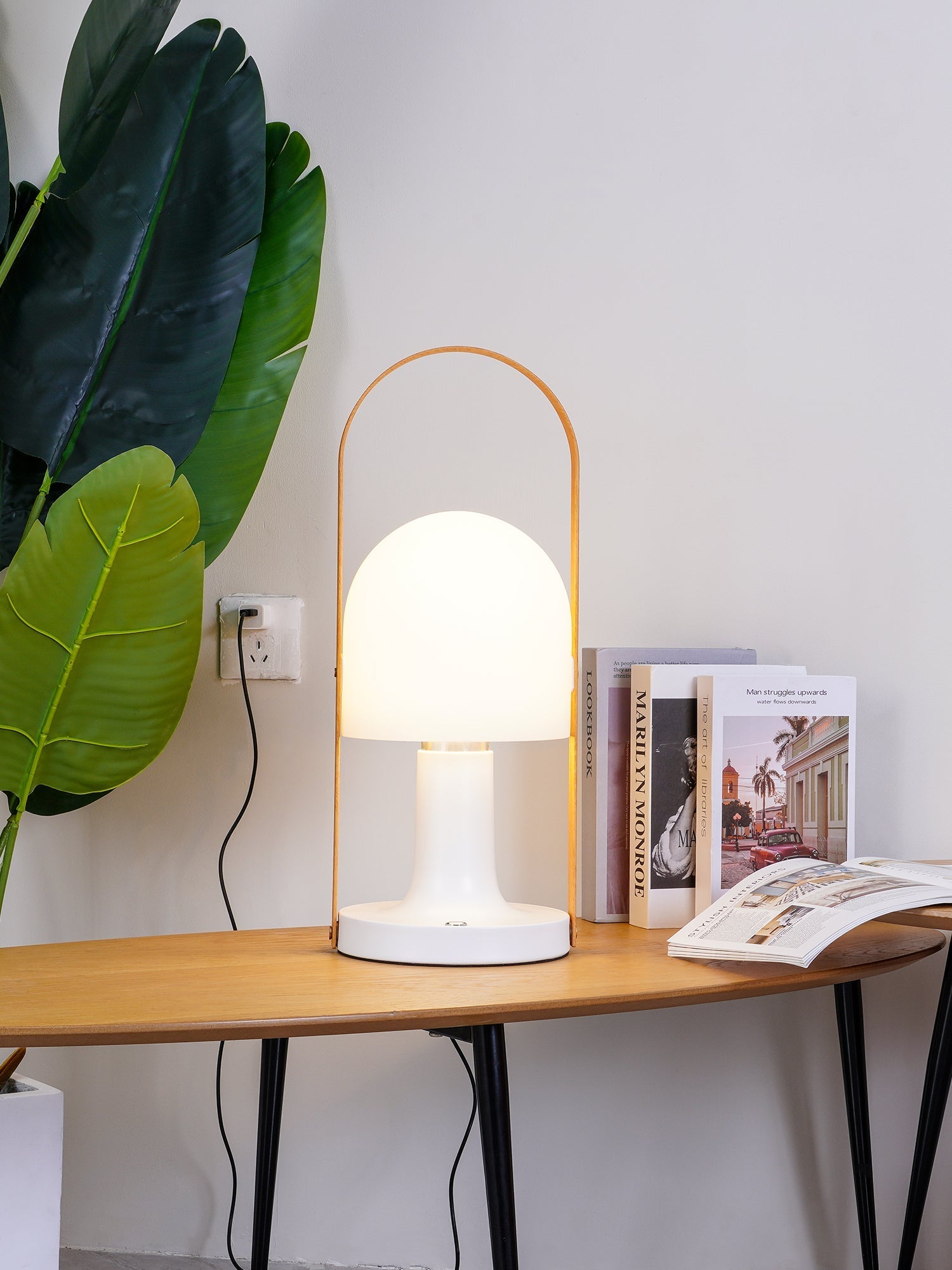 Portable Glass Charging Table Lamp ? 8.3″ x H 20.9″ / Dia 21cm x H 53cm / White / Charge Table lamp