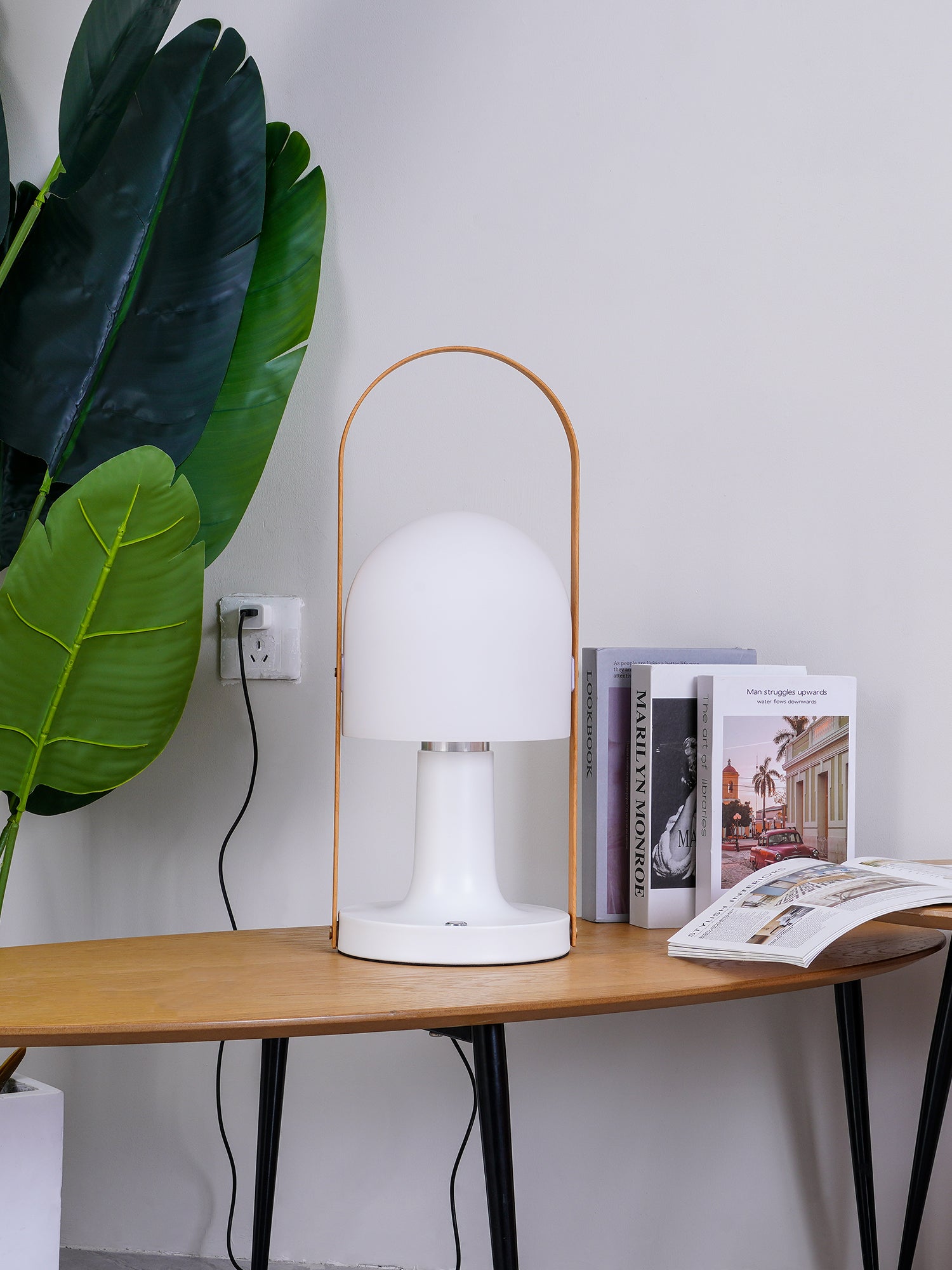 Portable Glass Charging Table Lamp ? 8.3″ x H 20.9″ / Dia 21cm x H 53cm / White / Charge Table lamp