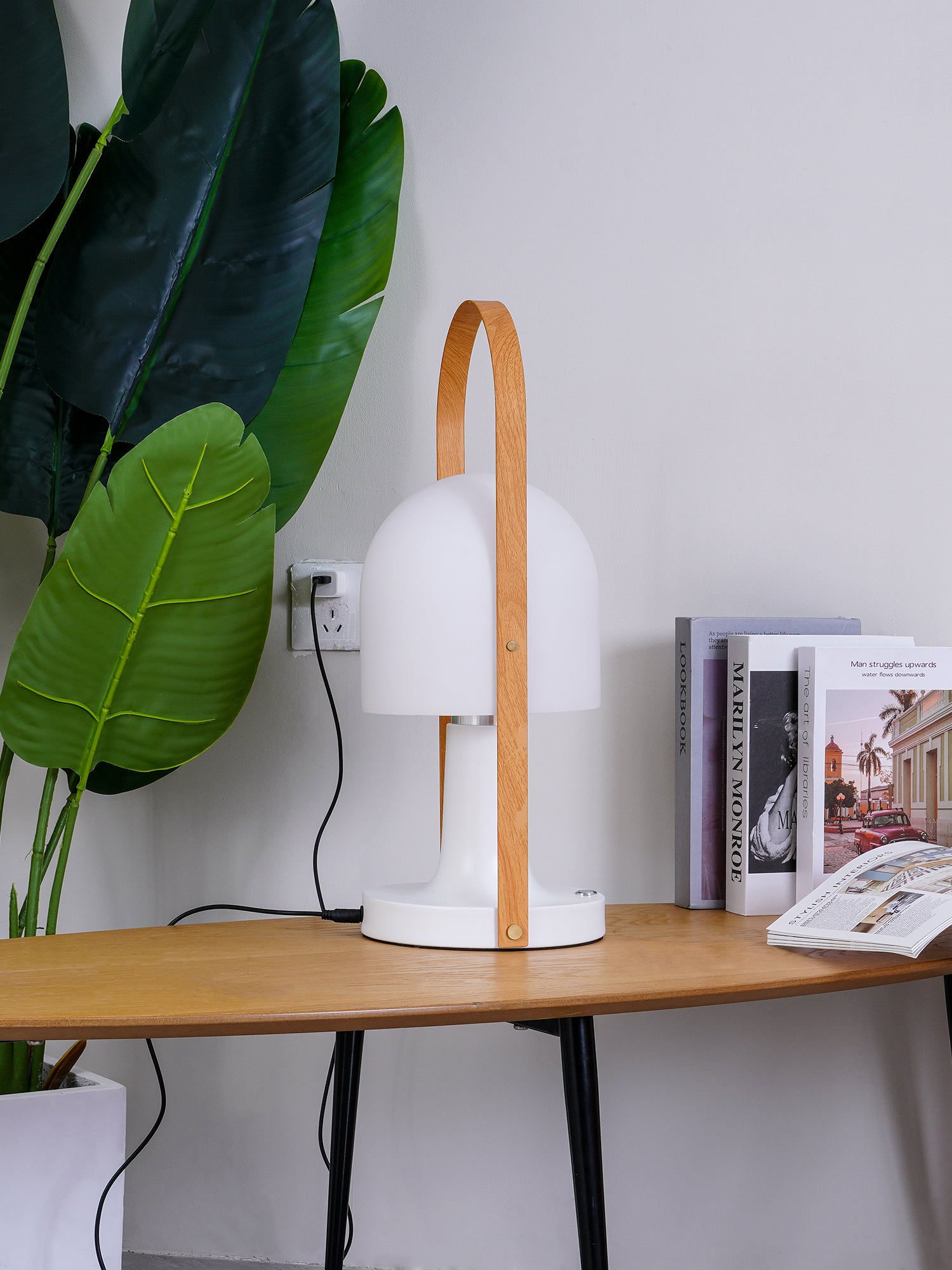 Portable Glass Charging Table Lamp ? 8.3″ x H 20.9″ / Dia 21cm x H 53cm / White / Charge Table lamp