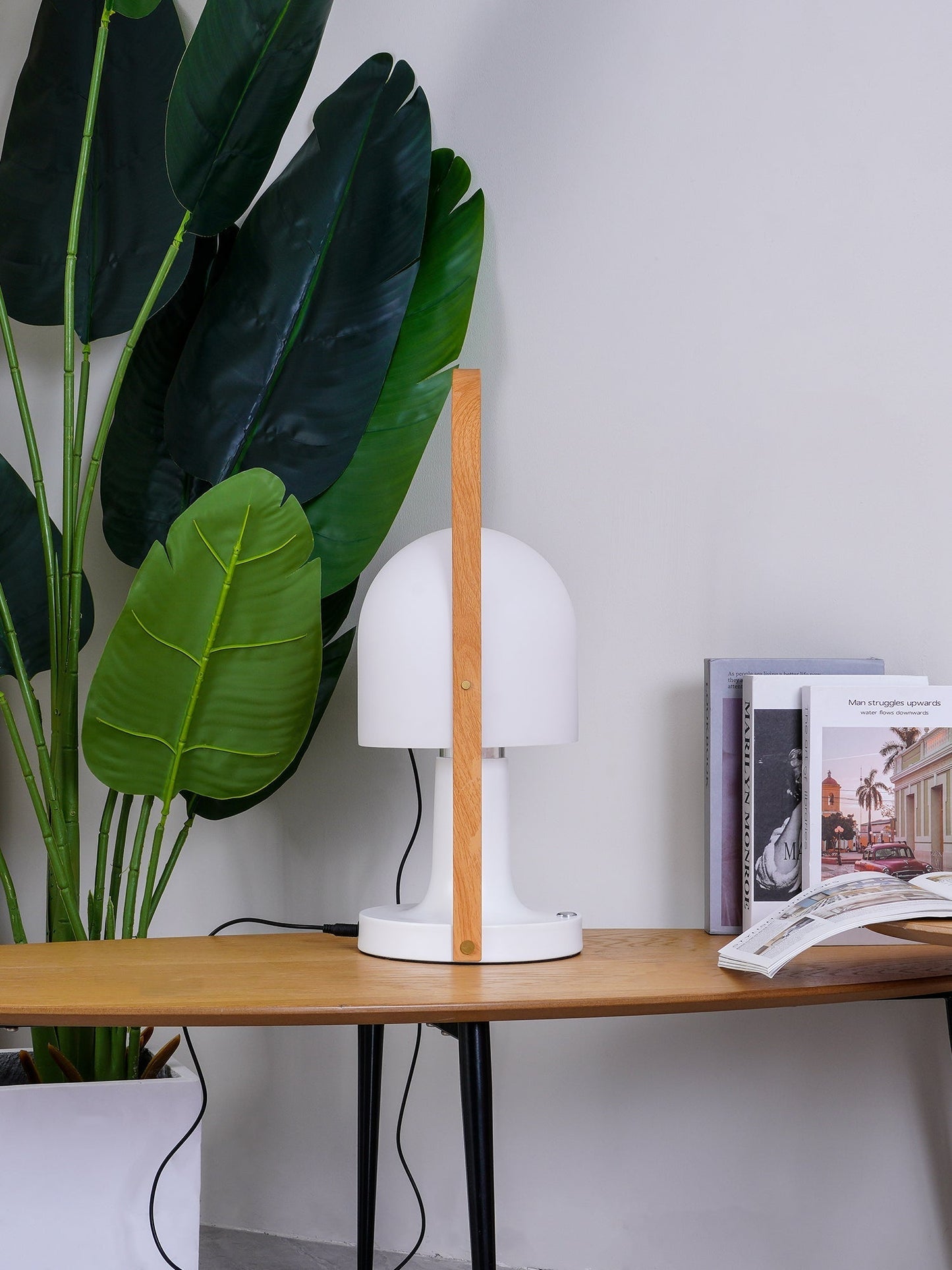 Portable Glass Charging Table Lamp ? 8.3″ x H 20.9″ / Dia 21cm x H 53cm / White / Charge Table lamp