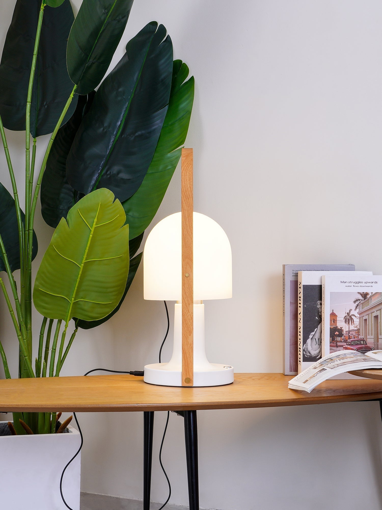Portable Glass Charging Table Lamp ? 8.3″ x H 20.9″ / Dia 21cm x H 53cm / White / Charge Table lamp