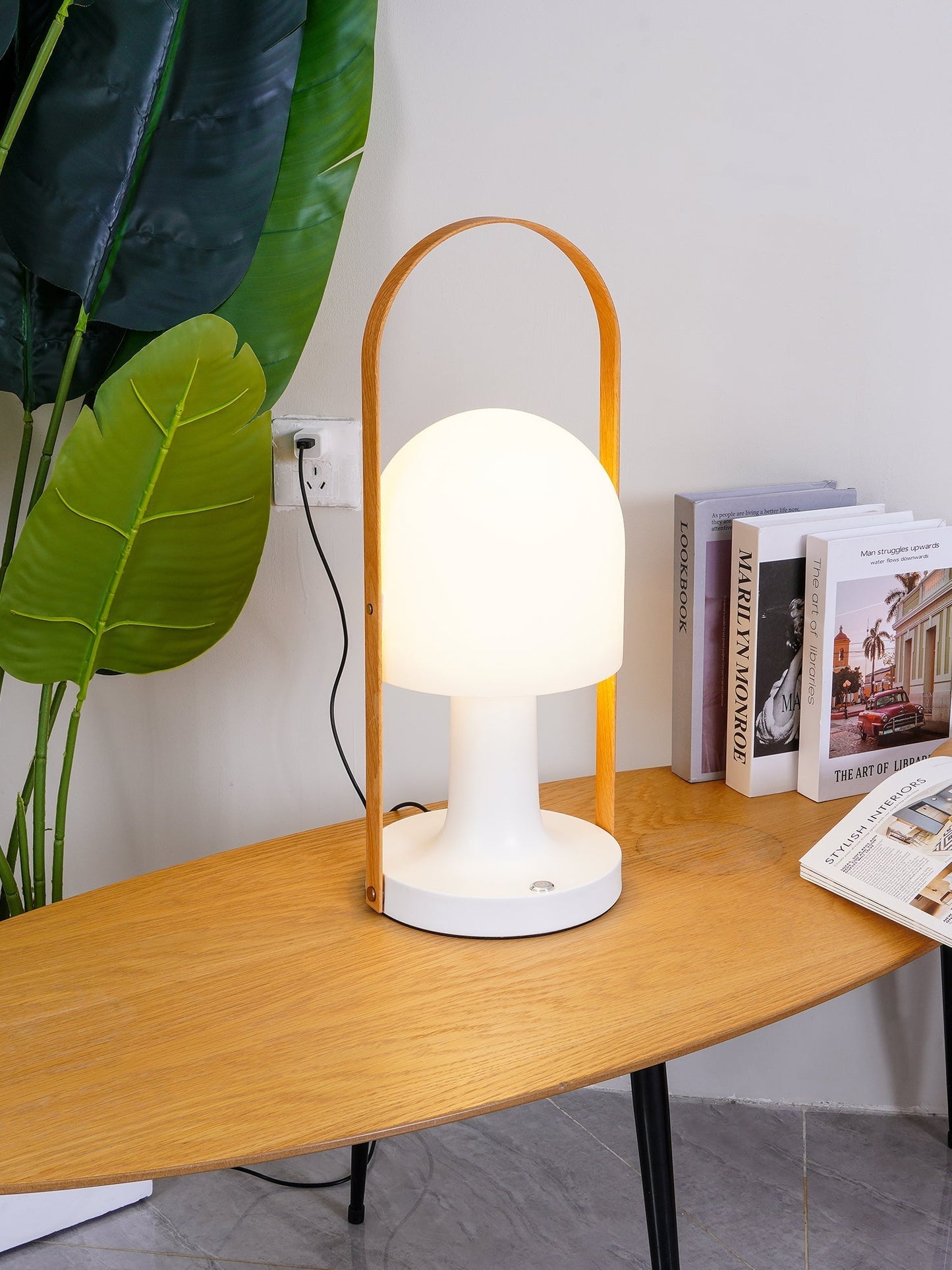 Portable Glass Charging Table Lamp ? 8.3″ x H 20.9″ / Dia 21cm x H 53cm / White / Charge Table lamp