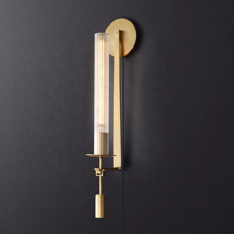 French Classicism Plug-in Wall Lamp ? 4.7″ x H 28″ / Dia 12cm x H 71cm / Brass & Clear glass / US Plug Wall lamp