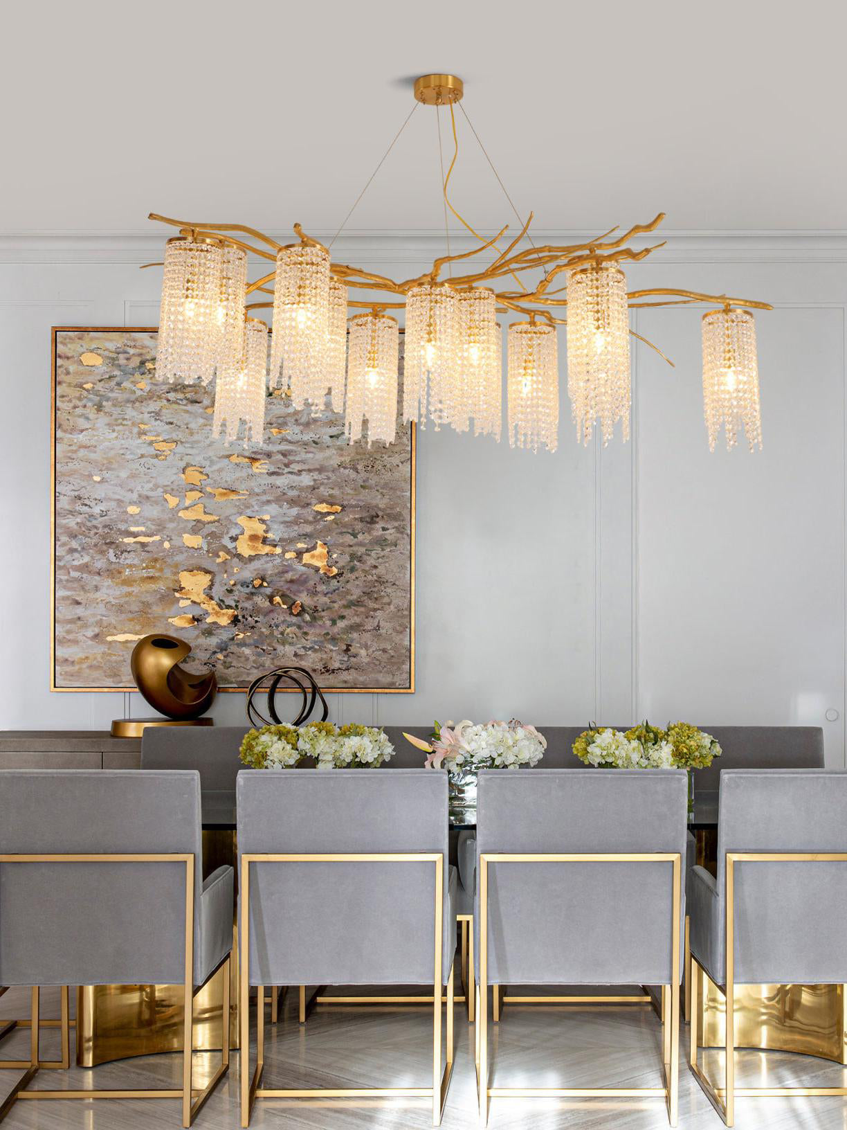 Forest Dawn Brass Chandelier L 63″ x W 31.5″ x H 17.7″ / Brass Chandelier