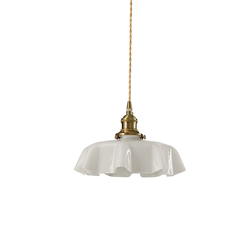 French Flower Pendant Light ? 9.8″ x H 5.1″ / Dia 25cm x H 13cm / Brass ＆ White Pendant light