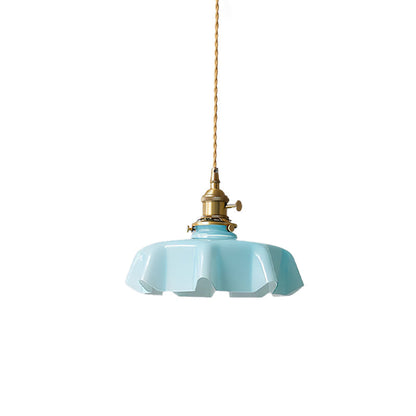 French Flower Pendant Light ? 9.8″ x H 5.1″ / Dia 25cm x H 13cm / Brass ＆ Blue Pendant light