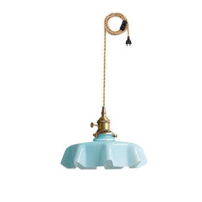 French Flower Pendant Swag Light Dia 9.8″ x H 5.1″ / Dia 25cm x H 13cm / Brass ＆ Blue / US Plug Pendant light