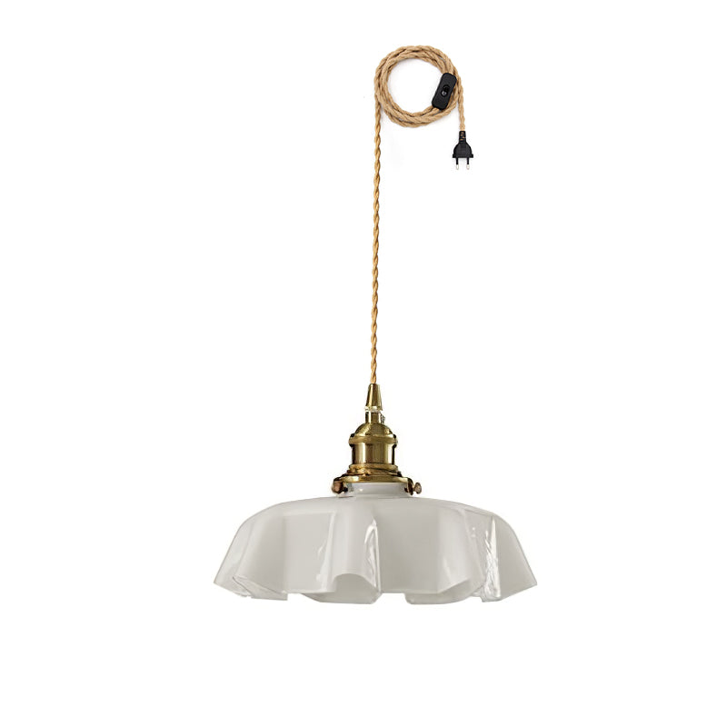 French Flower Pendant Swag Light Dia 9.8″ x H 5.1″ / Dia 25cm x H 13cm / Brass ＆ White / US Plug Pendant light