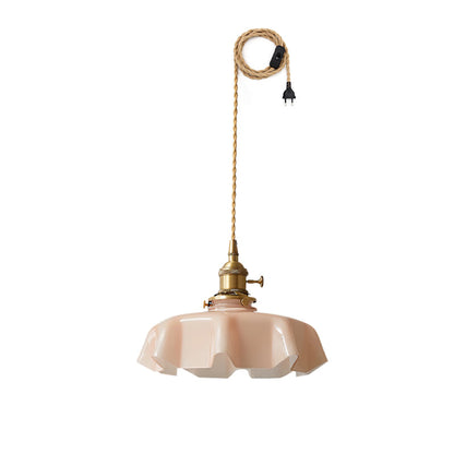 French Flower Pendant Swag Light Dia 9.8″ x H 5.1″ / Dia 25cm x H 13cm / Brass ＆ Pink / US Plug Pendant light
