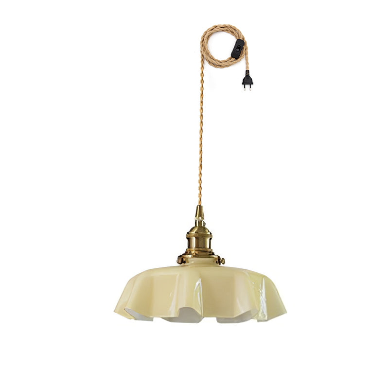 French Flower Pendant Swag Light Dia 9.8″ x H 5.1″ / Dia 25cm x H 13cm / Brass ＆ Beige / US Plug Pendant light