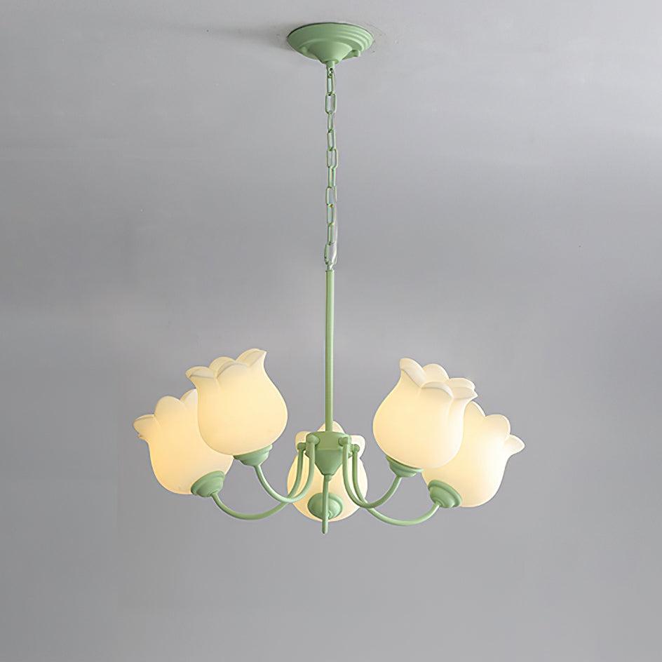 French Lily Chandelier 5 Heads ? 27.6″ x H 15.7″ / Dia 70cm x H 40cm / Green & White Chandelier