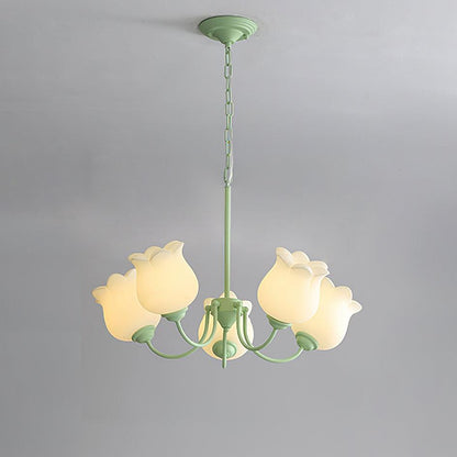 French Lily Chandelier 5 Heads ? 27.6″ x H 15.7″ / Dia 70cm x H 40cm / Green & White Chandelier