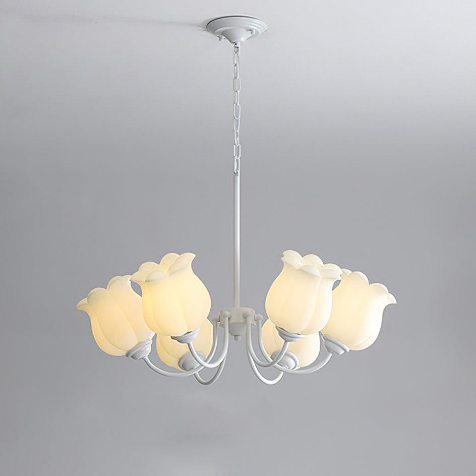 French Lily Chandelier 6 Heads ? 27.6″ x H 18.1″ / Dia 70cm x H 46cm / White & White Chandelier