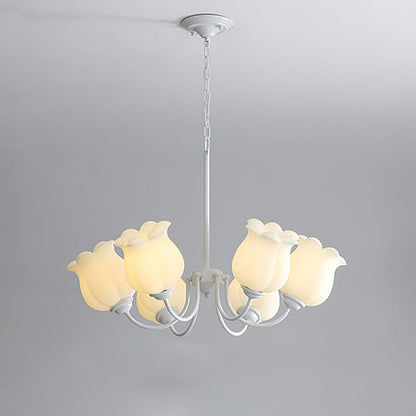 French Lily Chandelier 6 Heads ? 27.6″ x H 18.1″ / Dia 70cm x H 46cm / White & White Chandelier