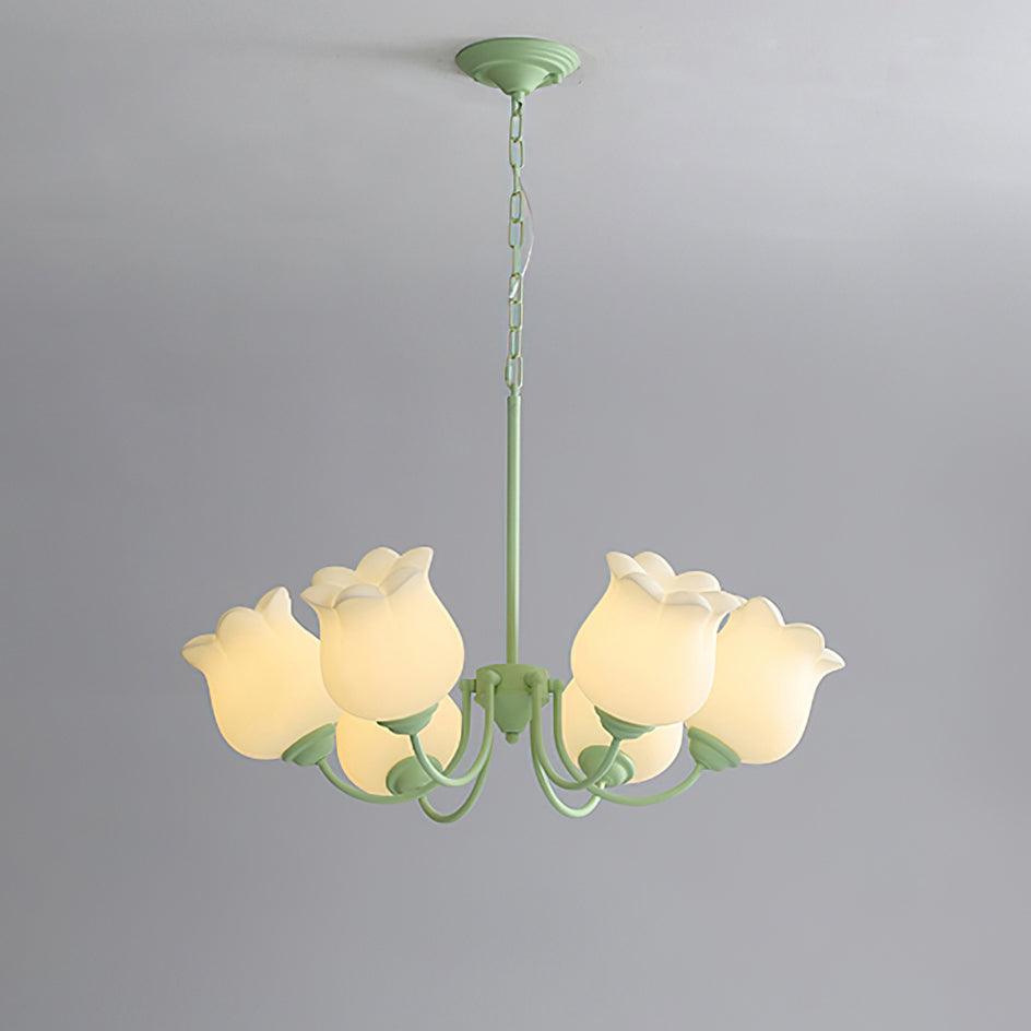 French Lily Chandelier 6 Heads ? 27.6″ x H 18.1″ / Dia 70cm x H 46cm / Green & White Chandelier