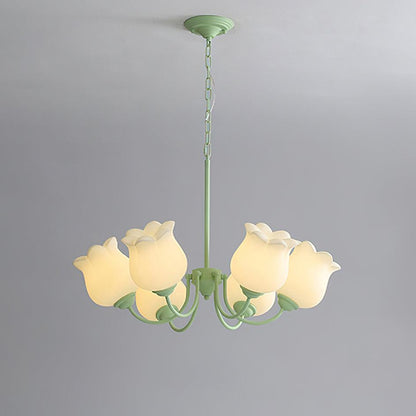 French Lily Chandelier 6 Heads ? 27.6″ x H 18.1″ / Dia 70cm x H 46cm / Green & White Chandelier