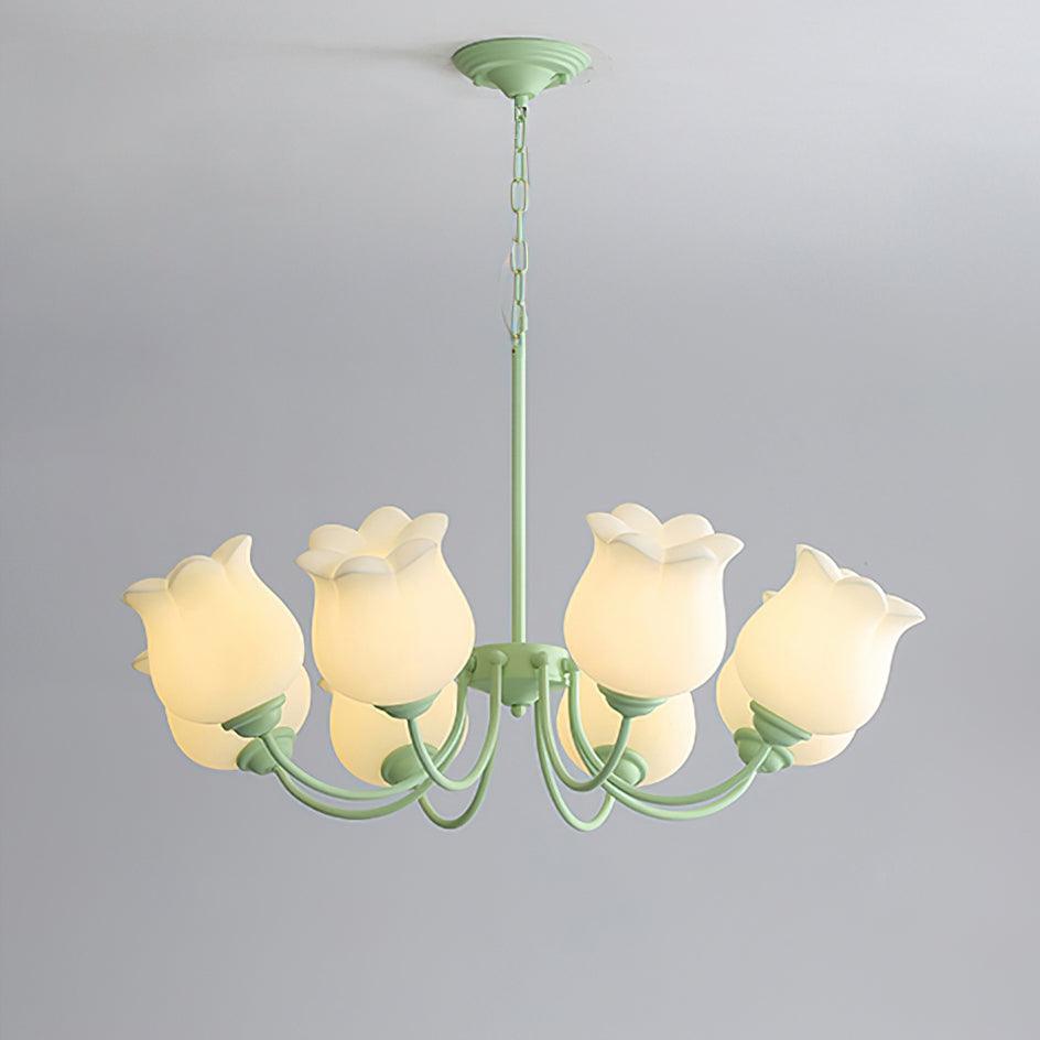 French Lily Chandelier 8 Heads ? 31.5″ x H 18.1″ / Dia 80cm x H 46cm / Green & White Chandelier