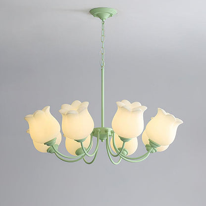 French Lily Chandelier 8 Heads ? 31.5″ x H 18.1″ / Dia 80cm x H 46cm / Green & White Chandelier