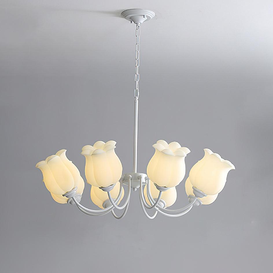 French Lily Chandelier 8 Heads ? 31.5″ x H 18.1″ / Dia 80cm x H 46cm / White & White Chandelier