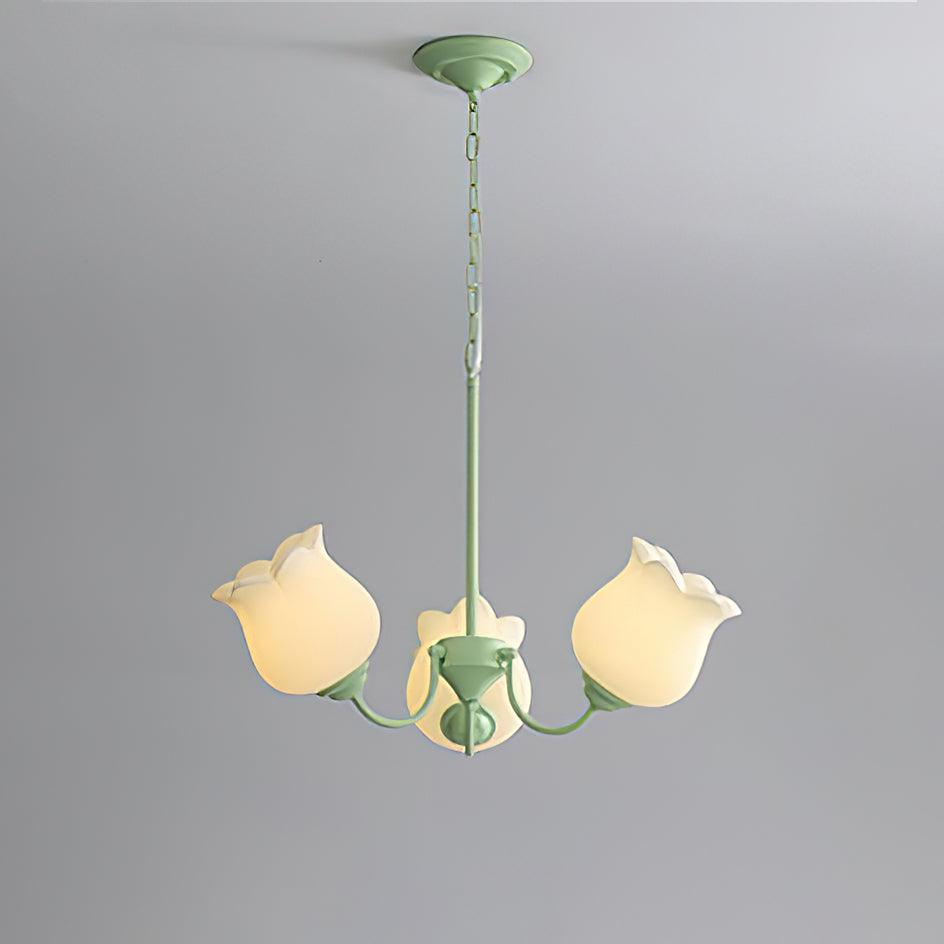 French Lily Chandelier 3 Heads ? 25.6″ x H 15.7″ / Dia 65cm x H 40cm / Green & White Chandelier
