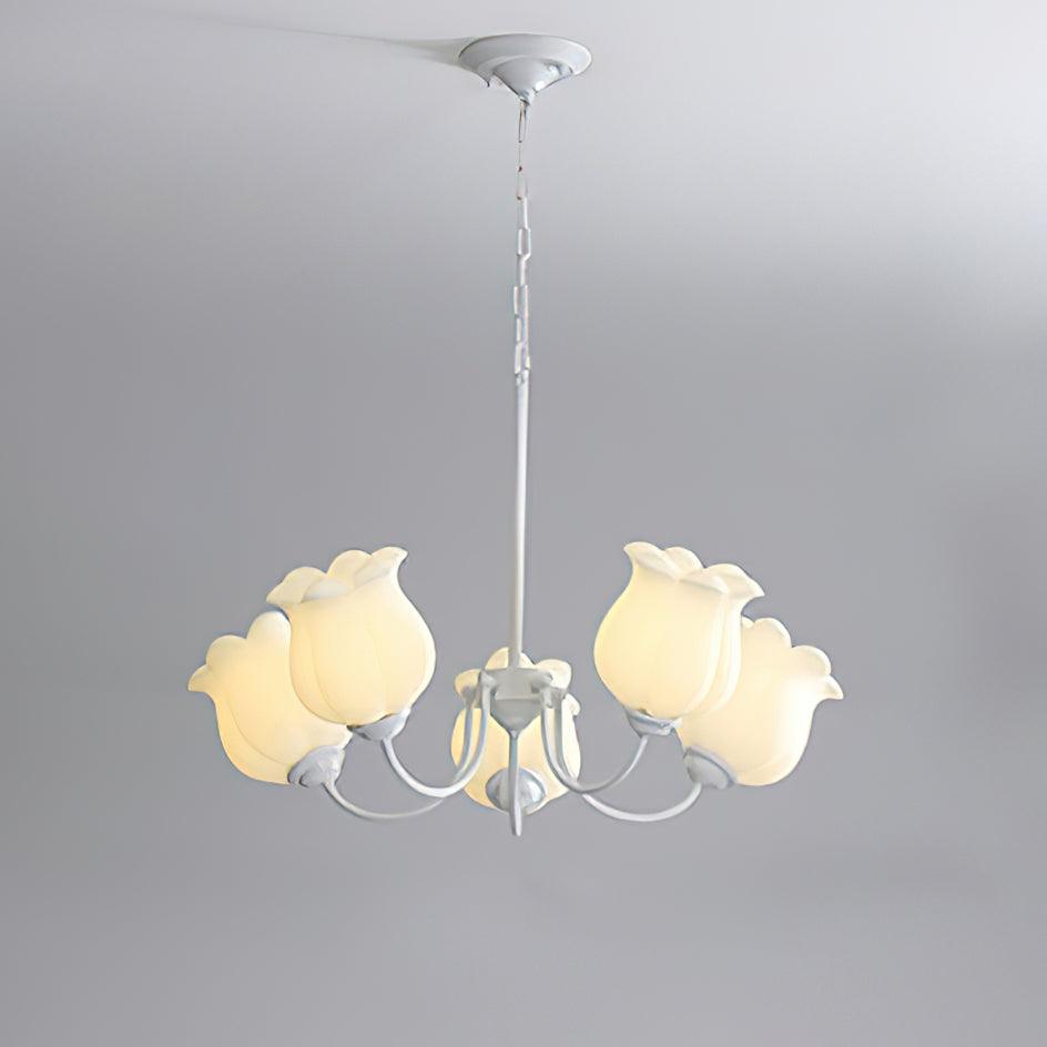 French Lily Chandelier 5 Heads ? 27.6″ x H 15.7″ / Dia 70cm x H 40cm / White & White Chandelier