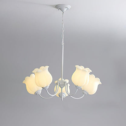 French Lily Chandelier 5 Heads ? 27.6″ x H 15.7″ / Dia 70cm x H 40cm / White & White Chandelier