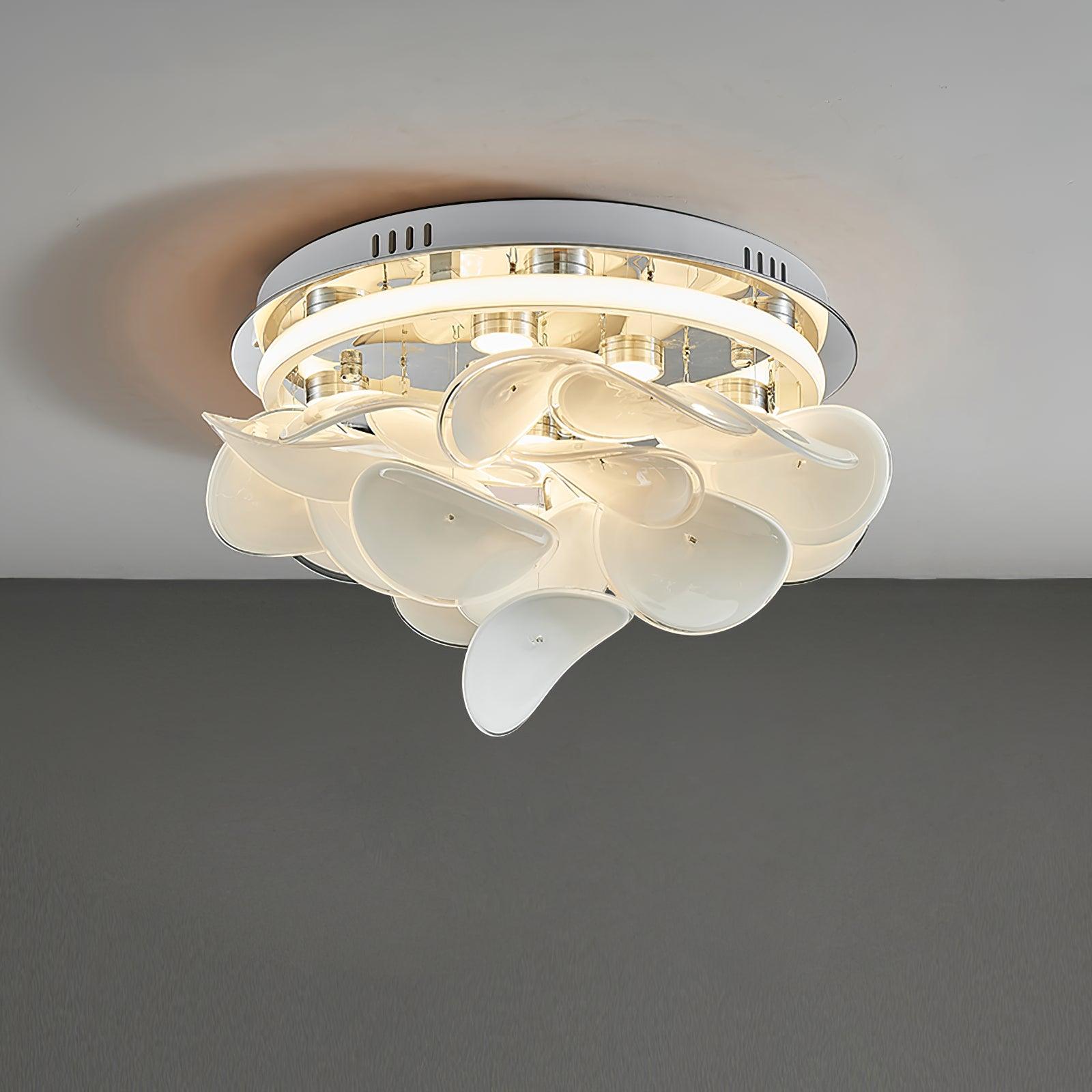 French Radici Petal Ceiling Lamp ? 15.7″ x H 9.1″ / Dia 40cm x H 23cm / Silver & White / Warm light Ceiling lamp