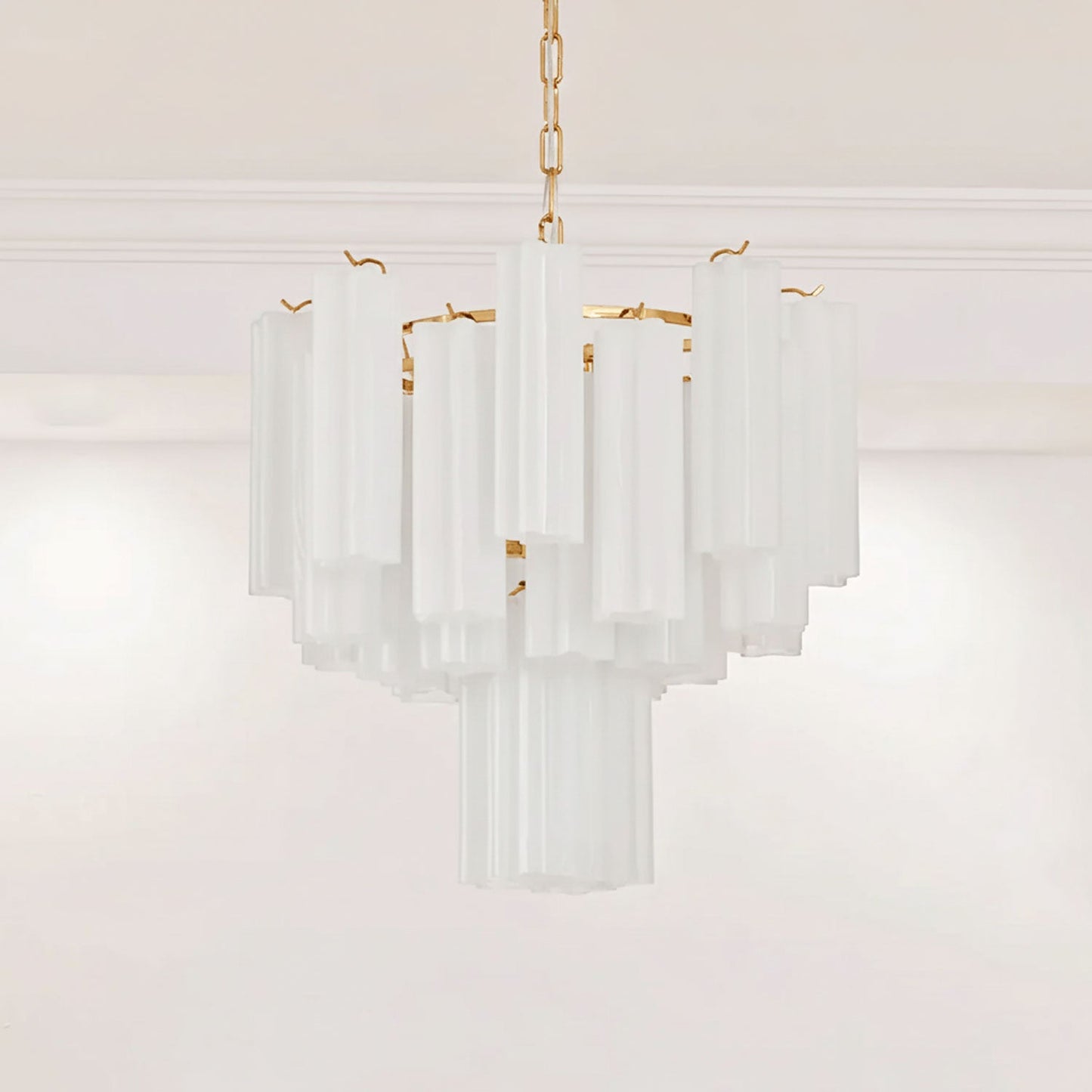 Frosted Glass Tubes Chandelier ? 19.7″ x H 17.3″ / White & Copper Chandelier