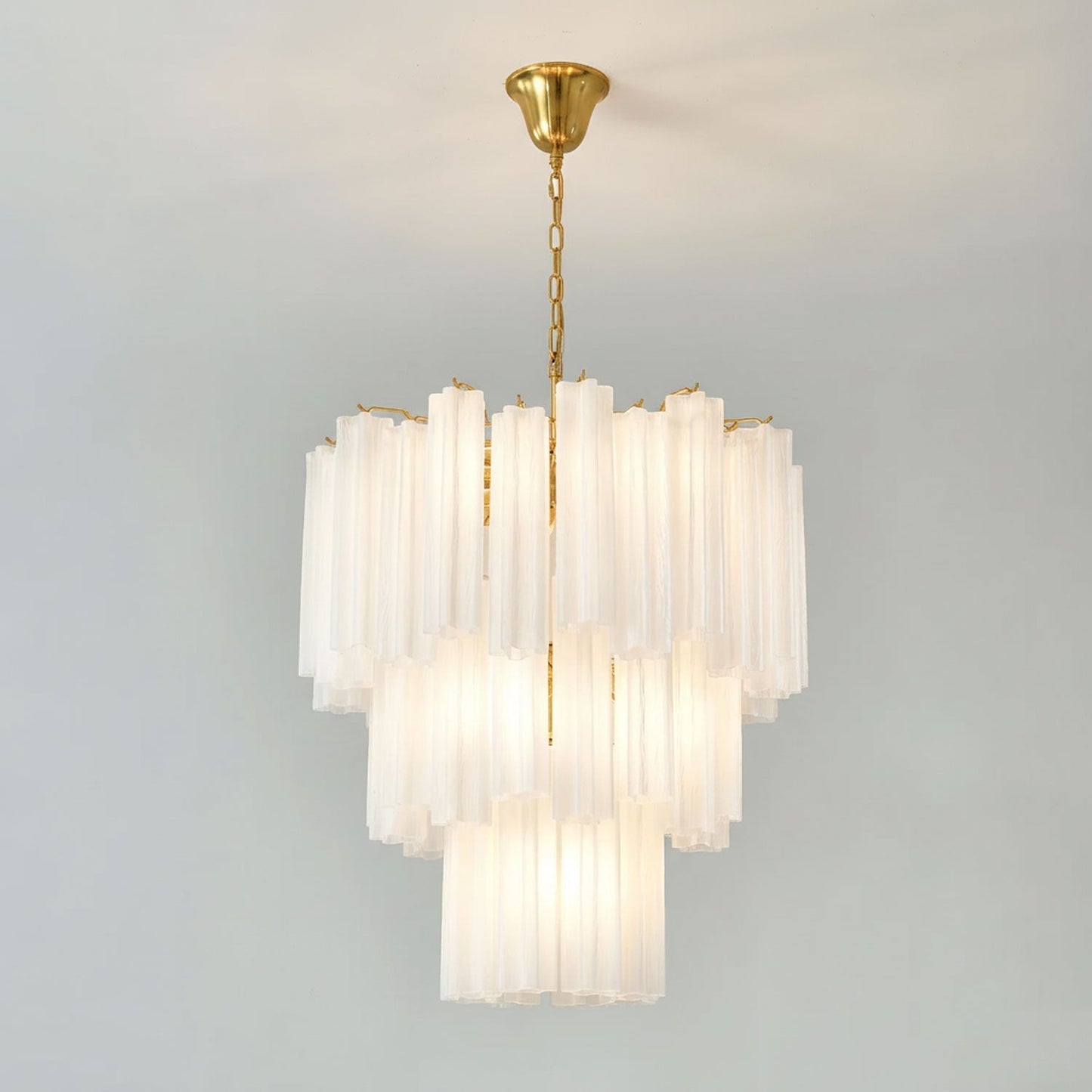Frosted Glass Tubes Chandelier ? 25.9″ x H 29.5″ / White & Copper Chandelier