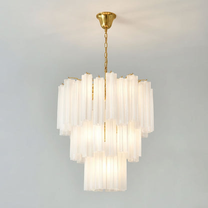 Frosted Glass Tubes Chandelier ? 25.9″ x H 29.5″ / White & Copper Chandelier