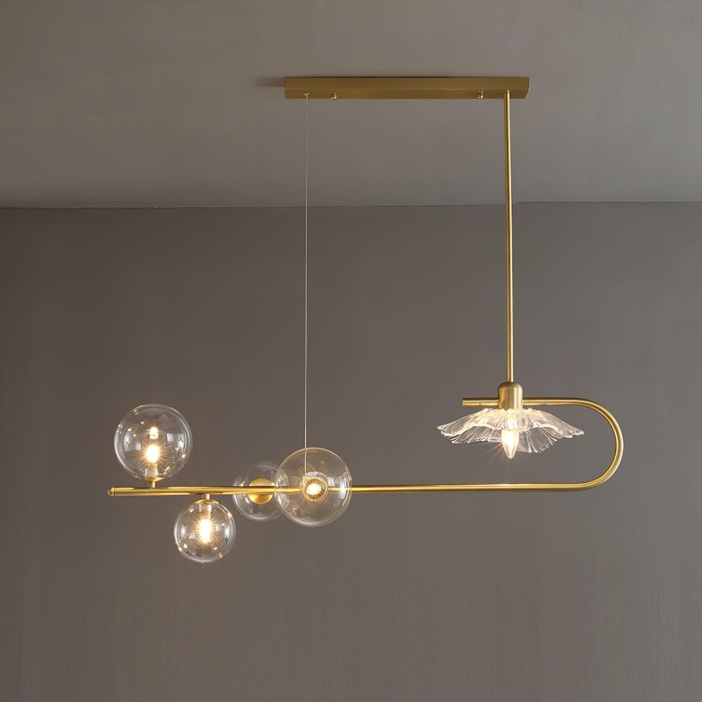 Fulesi Chandelier 5 Heads L 39.4″ x H 9.8″ / L 100cm x H 25cm / Gold & Transparent Chandelier