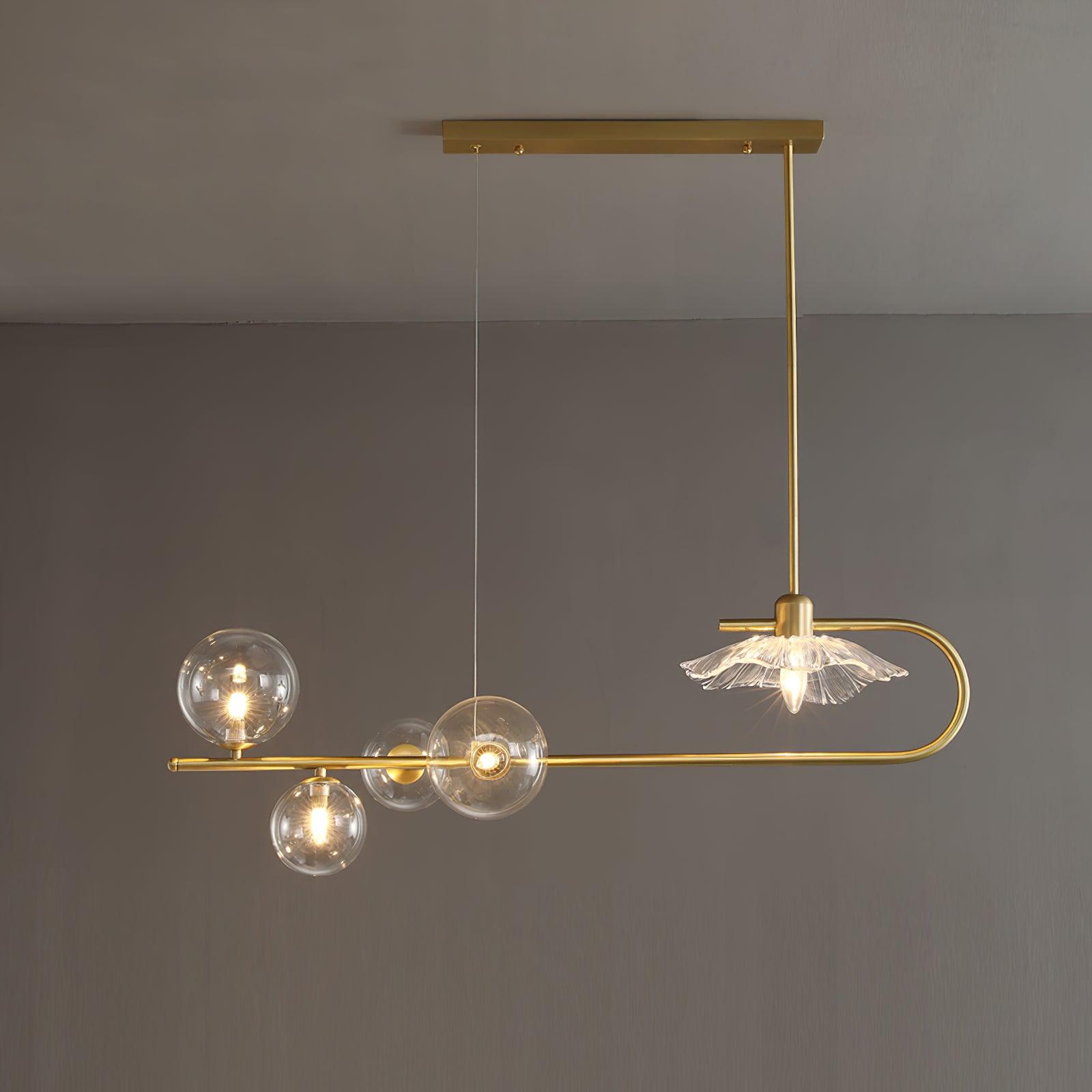 Fulesi Chandelier 5 Heads L 39.4″ x H 9.8″ / L 100cm x H 25cm / Gold & Transparent Chandelier