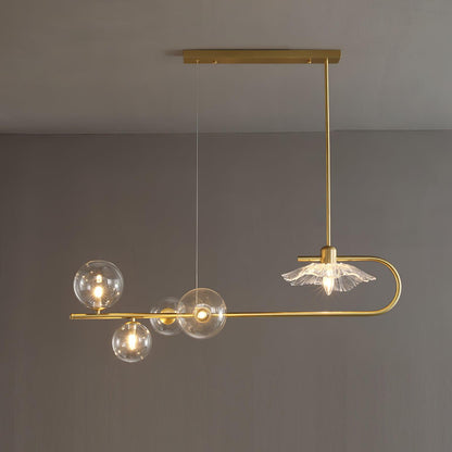 Fulesi Chandelier 5 Heads L 39.4″ x H 9.8″ / L 100cm x H 25cm / Gold & Transparent Chandelier